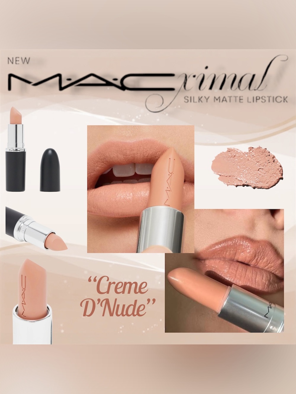 MAC MACximal Sleek Satin Lipstick - Creme D’Nude (Nude Peach) - New in Box